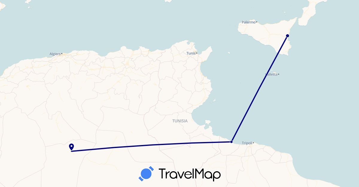 TravelMap itinerary: driving in Algeria, Italy, Libya (Africa, Europe)